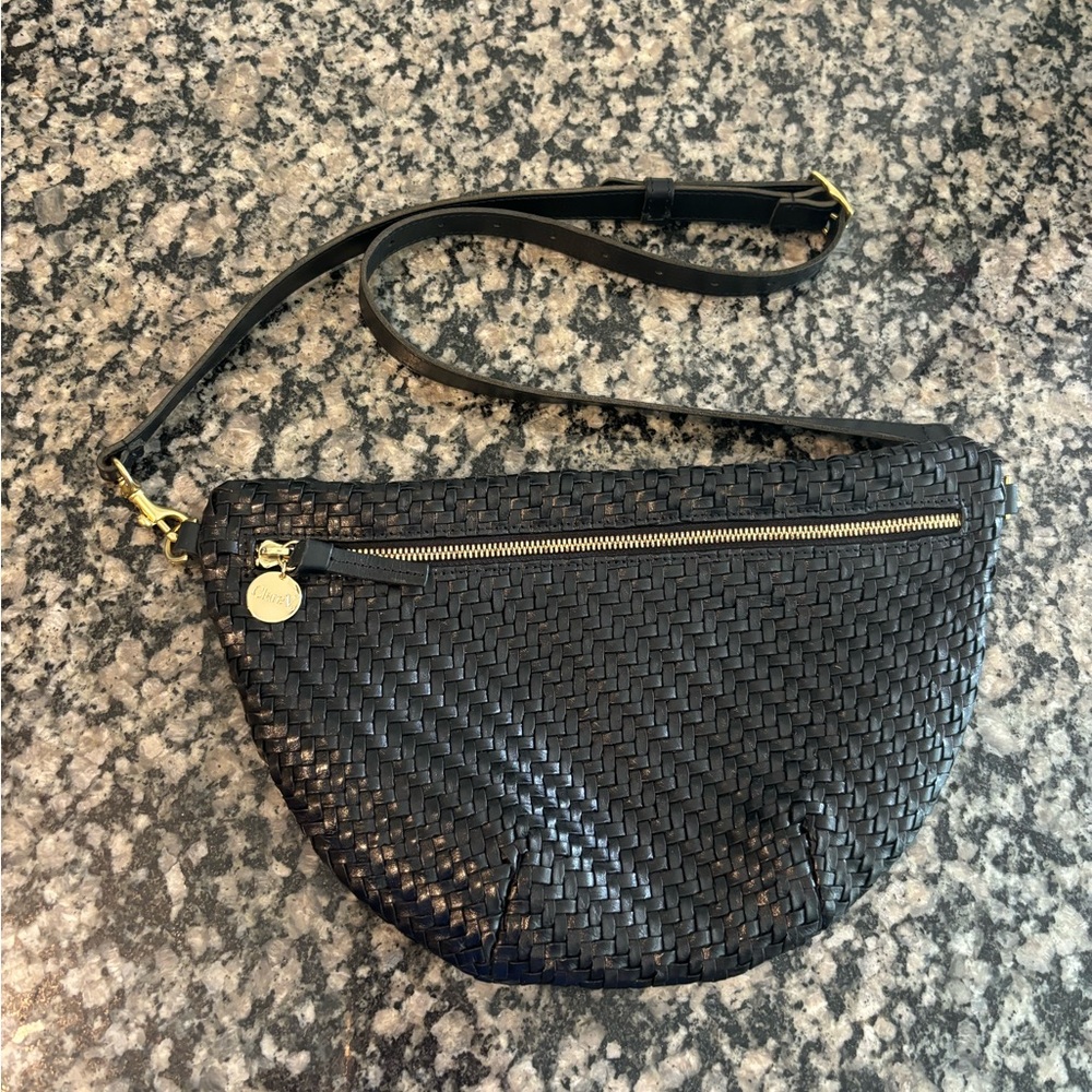 EUC Clare V. Grande Fanny - Black Woven Zig Zag Long Strap